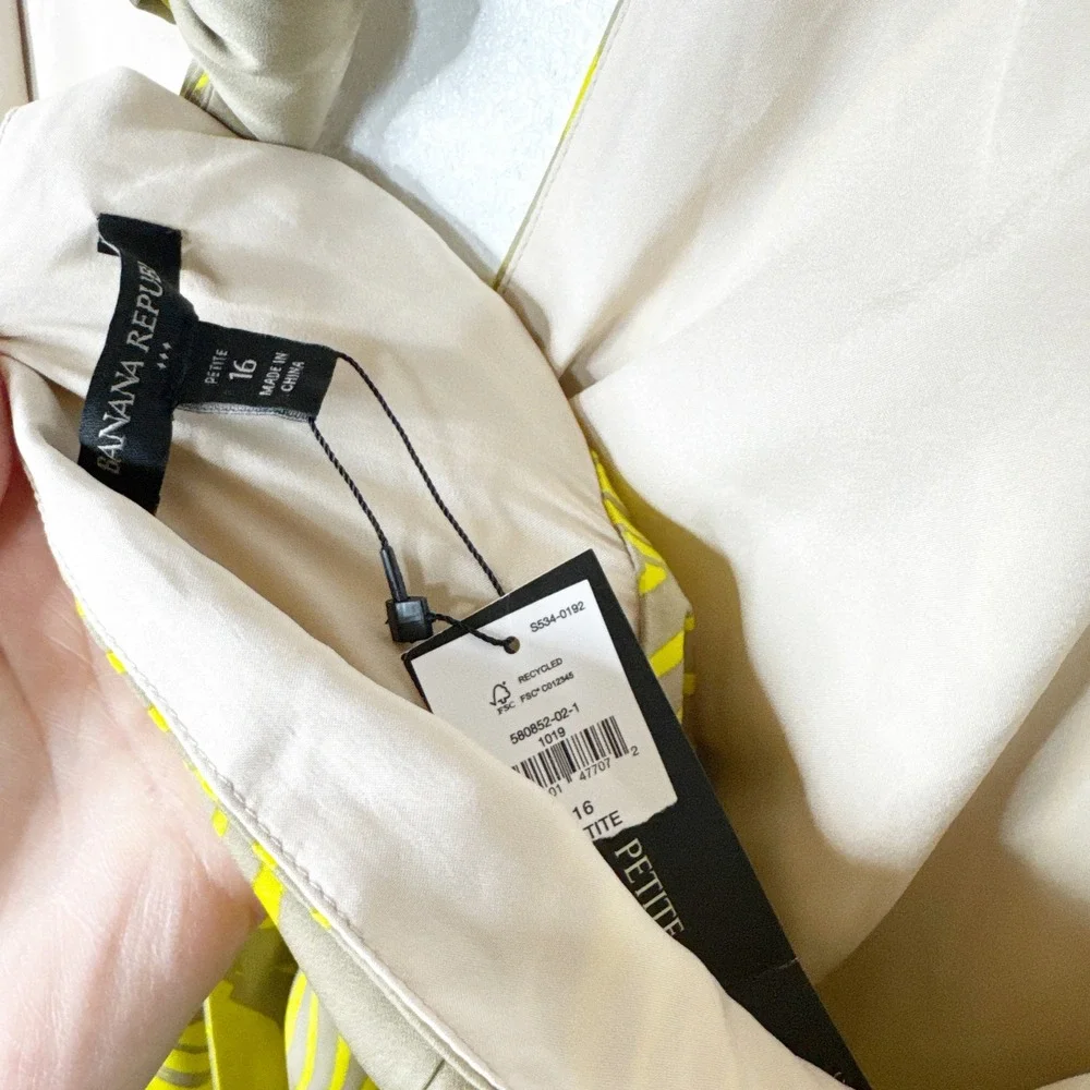 Banana Republic Halter Maxi Dress Yellow‎ Palm Print Petite 16